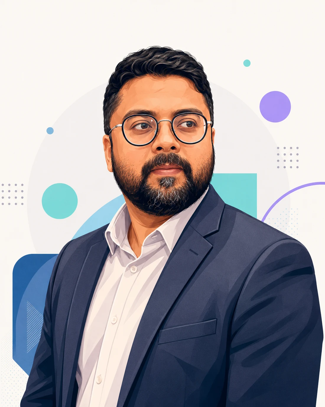 Stylised illustrated founder portrait